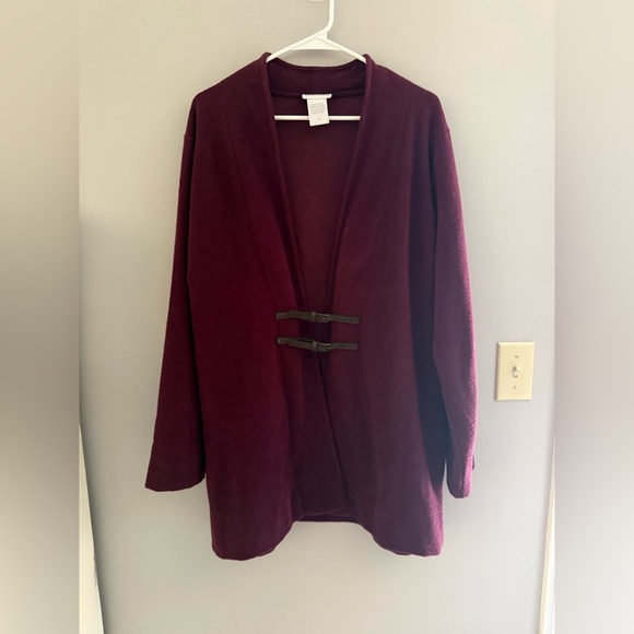 Soft Surroundings Cardigan Women’s SZ 1X Maroon Buckle Front Long Sleeve Sweater - Picture 1 of 7